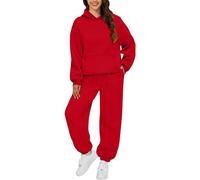 Tracksuit Womens Full Set Oversized 2 Piece Outfits Long Sleeve Hoodie and Sweatpants Women Lounge Wear Sets Fashion Sweatsuits Jogger Sweatshirts Loose Loungewear Gym Fitness Activewear Red #1 XXL