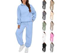 Tracksuit Womens Full Set Oversized 2 Piece Outfits Long Sleeve Hoodie and Sweatpants Women Lounge Wear Sets Fashion Sweatsuits Jogger Sweatshirts Loose Loungewear Gym Fitness Activewear Sky Blue #2 M