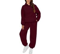 Tracksuit Womens Full Set Oversized 2 Piece Outfits Long Sleeve Hoodie and Sweatpants Women Lounge Wear Sets Fashion Sweatsuits Jogger Sweatshirts Loose Loungewear Gym Fitness Activewear Wine #1 M