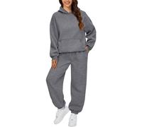 Tracksuit Womens Full Set Petite Tracksuit Womens Full Set Outfit Solid Color Co Ord Sets Drawstring Long Sleeve Hoodies with Pockets and Elastic Waist Wide Joggers for Women UK
