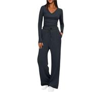 Tracksuit Womens Full Set Two Piece Outfit Clearance,Ladies Skims Dupe Ruched Long Sleeve Crop Tops and Elastic Low Rise Flare Pants Lounge Sets 2 Piece Y2k Outfits Yoga Trousers Set UK Size S-XXL