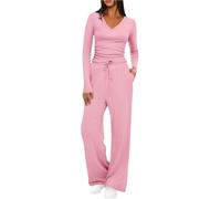 Tracksuit Womens Full Set Two Piece Outfit Clearance,Ladies Skims Dupe Ruched Long Sleeve Crop Tops and Elastic Low Rise Flare Pants Lounge Sets 2 Piece Y2k Outfits Yoga Trousers Set UK Size S-XXL
