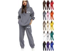 Tracksuit Womens Full Set UK 2 Piece Long Sleeve Hooded Sweatshirt and Sweatpant New York Letter Print Jogger Set Cuffed Jogging Trouser with Drawstring Pocket Airport Outfit Loungewear Gym Activewear
