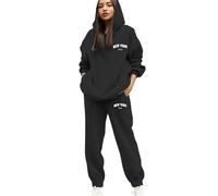 Tracksuit Womens Full Set UK 2 Piece Long Sleeve Hooded Sweatshirt and Sweatpant New York Letter Print Jogger Set Cuffed Jogging Trouser with Drawstring Pocket Airport Outfit Loungewear Gym Activewear
