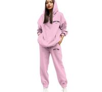 Tracksuit Womens Full Set UK 2 Piece Long Sleeve Hooded Sweatshirt and Sweatpant New York Letter Print Jogger Set Cuffed Jogging Trouser with Drawstring Pocket Airport Outfit Loungewear Gym Activewear