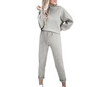 Tracksuit Womens Full Set UK 2 Pieces Tracksuit Full Set Long Sleeve Crewneck Pullover Hoodies and Jogger Co Ord Sets Yoga Joggers Tracksuits Yoga Gym Wear Autumn Winter Grey