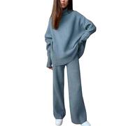 Tracksuit Womens Full Set Velvet Ladies Loungewear Sets Uk Track Suit Knitted Plus Size 2 Piece Crew Neck Pockets Elastic High Waist Sets Tops Wide Leg Trousers Solid Loungewear Co Ord For Women Party