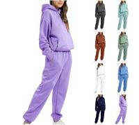Tracksuit Womens Full Set Zip up Sweatshirt Tracksuit Womens Full Set UK Solid Color 2 Piece Co Ord Sets Long Sleeve Hoodies Top with Pockets and Elastic Waist Joggers and Crop top Women