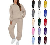 Tracksuit Womens Full Set Zip up Tracksuit Womens Full Set Outfit Solid Color Co Ord Sets Drawstring Long Sleeve Hoodies with Pockets and Elastic Waist Wide Travel Joggers Women