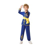 Tracksuits Children's Unisex Long Sleeve Shirt with Wushu Trousers Satin Suit Arts Clothing Sets Baby Outfit Set Girl (Blue, 11-12 Years)