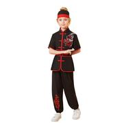 Tracksuits Children's Unisex Short Sleeve Shirt with Wushu Trousers Satin Suit Arts Clothing Sets/A Black