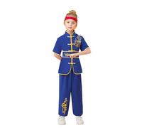 Tracksuits Children's Unisex Short Sleeve Shirt with Wushu Trousers Satin Suit Arts Clothing Sets/A Blue