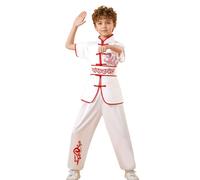 Tracksuits Children's Unisex Short Sleeve Shirt with Wushu Trousers Satin Suit Arts Clothing Sets/A White