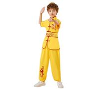 Tracksuits Children's Unisex Short Sleeve Shirt with Wushu Trousers Satin Suit Arts Clothing Sets/A Yellow