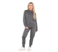 Tracksuits For Women Long Sleeve Round Neck Top Cuffed Bottoms Trousers Casual Wear Pants 2 Piece Sets For Ladies Solid Color Winter Plain Joggers Womens Charcoal 14-16