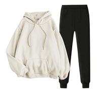 Tracksuits Womens Full Sets Solid Color Two Piece Outfit Oversized Hoodie Jogger Tracksuit Set Jogging Suits Sweatshirt & Sweatpants Lounge Set Casual Co Ord Sets Streetwear Gym Outfit