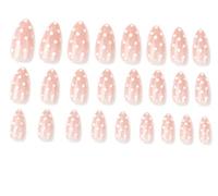 TRACOMPAN 24Pcs Almond Medium Press on Nails White Polka Dot Glossy Nude Stick on Fake Nails Kit with Adhesive Tabs & File for Women Bridal Date Daily