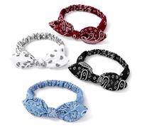 TRACOMPAN 4Pcs Elastic Paisley Bandana Headbands, Adjustable Rabbit Ears Hair Accessories Non-Slip for Women Girls Party Halloween Yoga