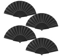 TRACOMPAN 4Pcs Handheld Folding Fan, Chinese Folding Hand Fan Black Fabric Fans Set for Women and Men, Foldable Dance Prop Wedding Party Home Decorations Birthday Gifts