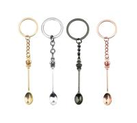 TRACOMPAN 4PCS Mini Spoon Keyring, Tiny Little Spoons Keychain, Mini Crown Spoon with Keyring Teaspoon Necklace Pendant Key Ring, Charm Cute Backpack Pendant for Women Party Favors Accessory