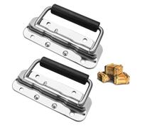 TRACOMPAN Box Handles 2Pcs Stainless Steel Heavy Duty Box/Drawer/Door Handles for Toolbox, Luggage, Storage Box Replacement Hardware | Spring Folding Chest Handle (122x41mm)