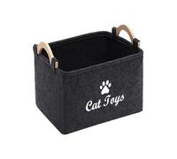 TRACOMPAN Large Toy Box for Cats & Dogs | 38cm x 25cm x 18cm Felt Pet Toy Basket with Handle | Cat Basket & Dog Toy Organiser Bin (Black)