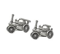 Traction Steam Engine Cufflinks, Handcrafted English Made Pewter, Silver Finish, with Leatherette Gift Box