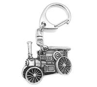 Traction Steam Engine Pushgate Keyring with a Grey Burlap Pouch