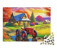 Tractor 1000 Piece Difficult Puzzle for Adults Red Tractor by House at Sunset Premium Thick Sturdy Vibrant Challenging Stress Relief 52x38cm/1000pcs