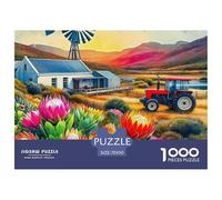 Tractor 1000 Piece Recycled Cardboard Educational Jigsaw Puzzle for Adults Red Tractor by Windmill Decoration Classic Challenging & Brainteasing Games Camping Picnic Leisure Toys for Adults 70x50cm/10