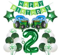 Tractor 2nd Birthday Boy Decoration with Happy Birthday Garland and Balloons