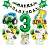 Tractor 3rd Birthday Decorations Boy - Construction Vehicle Themed Party Supplies Includes Latex Stars Number 3 Tractor Digger Balloons Happy Birthday Banner Cake Topper for 3 Year Old Boys