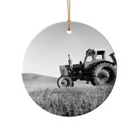 Tractor Agriculture Tranquil Christmas Tree Ceramic Ornaments Pendants, 7.3cm Round Xmas Ornaments for Novel 1 Piece