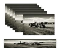 Tractor Agriculture Tranquil Placemats Set of 7 Exquisite Linen Table Mat Seven Piece Set Includes 13"x71" Fashion Table Runner and 12"x18" Place Mat Decor for Kitchen Dining Room