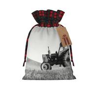 Tractor Agriculture Tranquil Print Christmas Drawstring Linen Gift Bags Reusable Fabric Bags With Tags For Christmas Gifts
