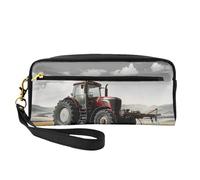 Tractor Agriculture Tranquil Printed Leather Makeup Bags with Wrist Strap Portable Travel Toiletry Bag Cosmetic Organizer Bag for Women
