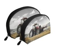 Tractor Agriculture Tranquil Printed Makeup Bags 2-Piece Portable Shell Travel Toiletry Bag Cosmetic Organizer Bag for Women