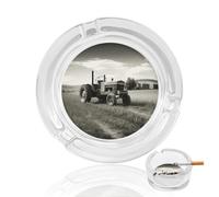 Tractor Agriculture Tranquil Round Clear Glass Ashtray Thickened Crystal Glass Ashtray Portable Windproof Desktop Cigarette Ash Tray for Home Office Bar Patio Decor
