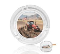 Tractor Ashtray Portable 3.3in, Round Crystal Glass Ashtray with 3 Cigarette Holders & Anti-Slip Base, Decorative Ash Trays for Desk, Car, Office, Home