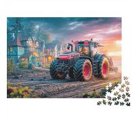 Tractor at Dusk Jigsaw Puzzle Rural Fantasy Scene 1000 Piece Matte Finish Smooth Cardboard Rainy Day Quiet Time Hobby for Couples Adults Teenagers Enthusiasts 38x26cm/1000pcs