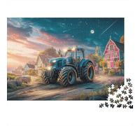 Tractor at Dusk Jigsaw Puzzles for Adult Challenging Puzzle Games Difficult Challenges 1000 Pieces Rural Fantasy Scene Difficult Hard Jigsaw Puzzles for Man And Woman with Letters on Back 52x38cm/1000