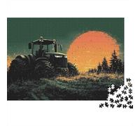 Tractor at Sunset 1000 Piece Thick Cardboard Diy Jigsaw Puzzle Family Lovers Fun Challenge Beautiful Decoration 38x26cm/1000pcs