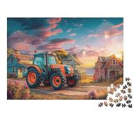 Tractor at Sunset 1000 Pieces Thick Board Rural Coastal Scene Style Puzzle Gifts for Adults Lettered Back Pieces Indoor Activity Premium Quality Zero-gap Fit 52x38cm/1000pcs