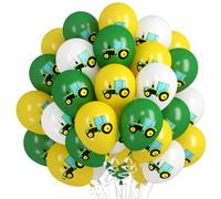 Tractor Balloons, Pack of 36 Tractor Children's Birthday Decoration, Green Yellow White Tractor Print Balloons, Farm Balloons for Children Boys Birthday Baby Shower Party Decoration