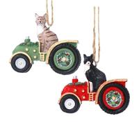 Tractor Baubles, Novelty Christmas Tree Decorations Set of 2 Cat & Dog Baubles, Cat & Dog Riding a Tractor Novelty Christmas Tree Fun Young Farmer Gift, Dog Bauble, Farm Decorations, Cat Bauble
