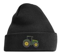 Tractor Beanie for Adults & Kids - Cozy Knit Hat with Farm Tractor Design for All Ages (UK, Age, One Size, Adults, Black Beanie - Blue Tractor)