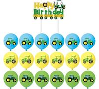 Tractor Birthday Decorations, Tractor Cake Topper, Tractor Balloons, VGRDTW 12 Inch Tractor Balloons and Cake Insert, 18PCS Farm Theme Party Decor, Birthday Cake Decorations