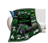 Tractor Blanket Soft Cozy Just a Boy Who Loves Tractors Throw Blanket Super Warm Fuzzy Fluffy Truck Lightweight Fleece Flannel Gifts Blankets for Kids Adults 60"X50"