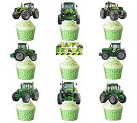 Tractor Cake Topper Party Decorations - 36 Pcs Eiapadeor Tractor Birthday Decorations, Farm Cupcake Toppers for Boys Kids Birthday, Funny Construction Themed Party Supplies