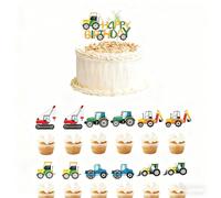 Tractor Cake Topper, Tractor Birthday Decorations, Tractor, KSHGTB 13 PCS Tractor Cake Decorations Set with 1 Large & 12 Small Inserts, Farm Theme Party Supplies for Kids Birthday